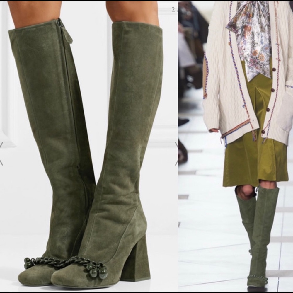 Olive Green Knee-High Boots - Picture 3 of 13